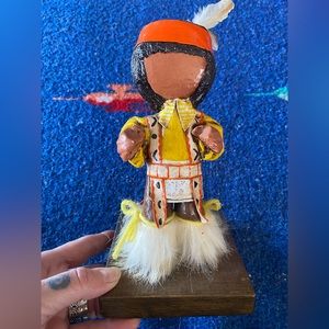 VTG 80’ Handcrafted Artisan Made Native Boy on Wooden Stand. Nancy Creates. OOAK
